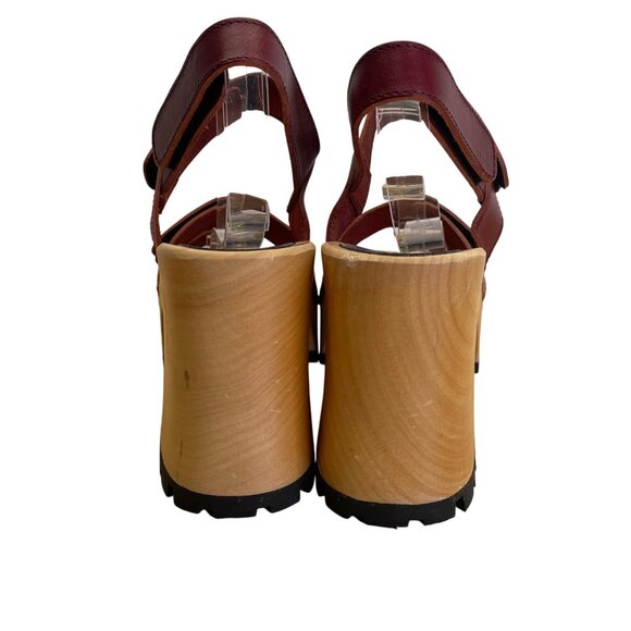 Hasbeens Swedish Women’s Burgundy Leather Wooden Platform Sandals Size US 10 - Picture 7 of 8
